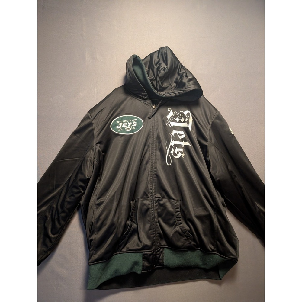 New York Jets Jacket Mens 4XL Black Green NFL Football Reversible Full Zip Hood